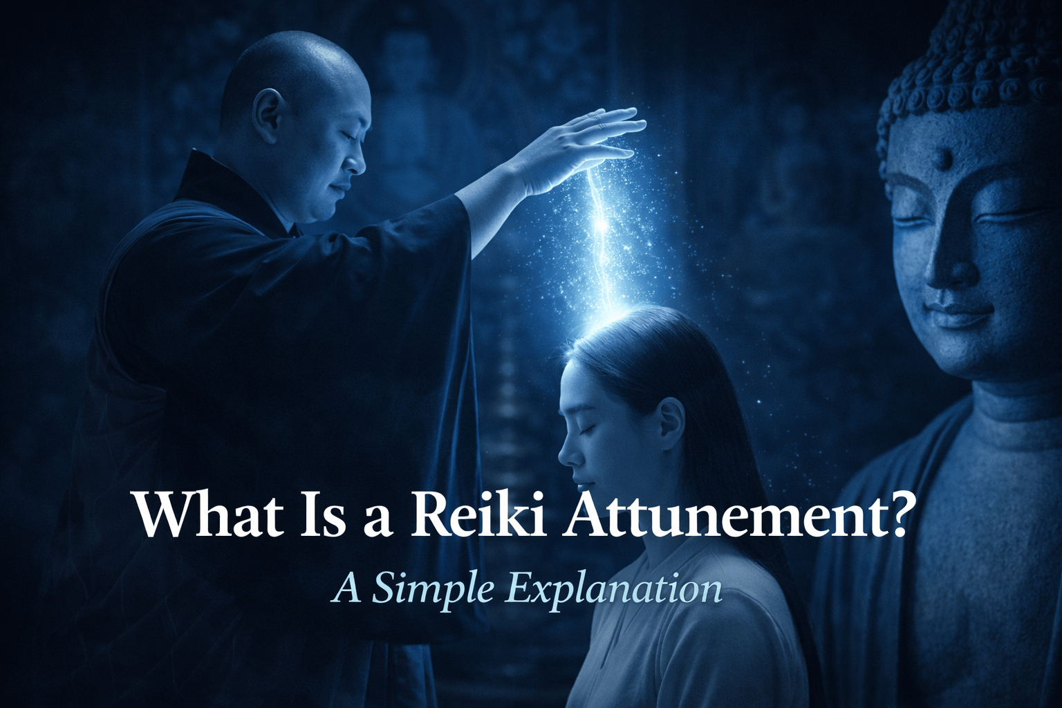 A monk gives someone a Reiki attunement